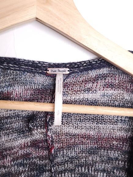 Free People Size Small Oversized Striped Linen Blend Poncho Sweater Cardigan - Picture 6 of 10